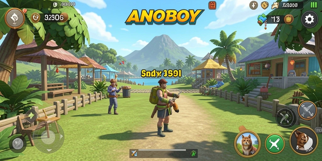 Tangkapan layar gameplay ANOBOY yang menampilkan suasana santai dan interaksi pemain.