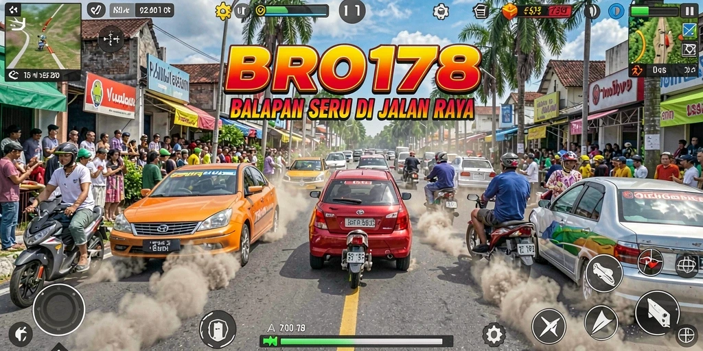Tampilan gameplay seru di BRO178 saat balapan dengan teman.