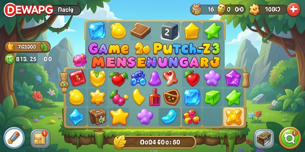 Screenshot DEWAPG menampilkan gameplay Match-3 yang seru dan penuh warna.