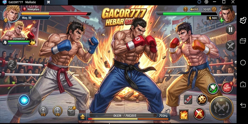 Screenshot menunjukkan pertempuran seru di GACOR777 dengan karakter yang beraksi.