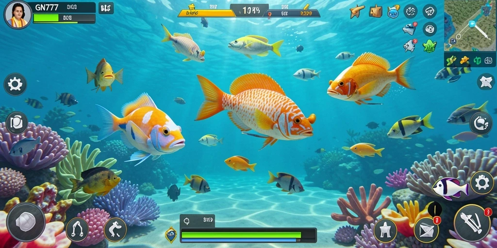 Tampilan gameplay menyenangkan dari GN777 saat menangkap ikan.