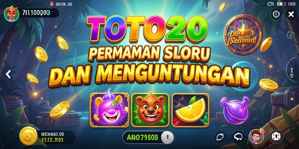Screenshot utama TOTO20 menampilkan gameplay Slot yang penuh warna.